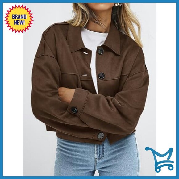 Faux Suede Cropped Jacket Women's Lightweight Casual Fall Outerwear - Picture 4 of 8